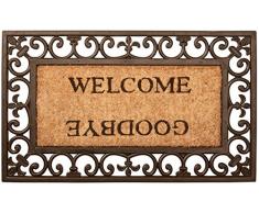 Esschert Design Schmutzfangmatte, Fußmatte mit Motiv „Welcome/Goodbye“ aus Gummi mit Kokoseinlage, rechteckig, ca. 76 cm x 45 cm