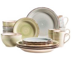 MÄSER 931603 16-teiliges Vintage Geschirr Set für 4 Personen, handbemaltes Keramik Kombiservice, Steingut, Grün/Blau (Bel Tempo Ii)