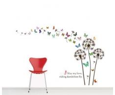 COM - Brown dandelion + Butterflies WS3013 Wandaufkleber Kinder Pusteblume Schmetterlinge Aufkleber Papier Dekoration Kinderzimmer