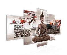 Bilder Buddha Feng Shui Wandbild 200 x 100 cm Vlies - Leinwand Bild XXL Format Wandbilder Wohnzimmer Wohnung Deko Kunstdrucke Grau 5 Teilig - MADE IN GERMANY - Fertig zum Aufhängen 503251c