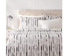 AmazonBasics - Bettwäsche-Set, Satin - 155 x 200 cm / 50 x 80 cm x 2, Strukturierte Streifen Anthrazit