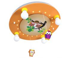 Elobra Kinder Lampe Deckenlampe Eulen Familie mit Mobile Deckenleuchte Kinderzimmer Holz mit Nachtlicht LED, lachsfarben 128237
