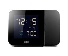 Braun Digitaler multiregionaler Funkwecker mit Projektionsfunktion und Hintergrundbeleuchtung, negatives LC-Display, Schnelleinstellfunktion, Alarmfunktion, in Schwarz, Modell BNC015BKUK-RC