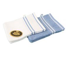 Gözze Waschhandschuh 4er-Set, 100% Baumwolle, 16 x 21 cm, Rio, Vollfarbig/Weißgrundig Blau, 140-50-A1