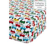 Catherine Lansfield, Spannbettlaken mit Auto-Motiv für Einzelbett, pflegeleicht, hell