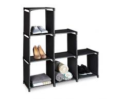 Relaxdays Stufenregal mit 6 Fächern, H x B x T: ca. 109 x 106 x 30 cm, einfaches Stecksystem, Raumteiler und Treppenregal, schwarz