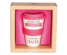Grafik Werkstatt Deckel | Kaffee-Becher | Coffee 400 ml | -to-go | Superhelden Mama, beige, 9 x 9.5 x 14 cm
