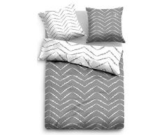 TOM TAILOR 0069845 Satin Bettwäsche Garnitur mit Kopfkissenbezug (Baumwolle) 1x 200x200 cm + 2X 80x80 cm, grau