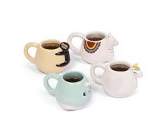 Thumbs Up Espresso-Tassen Set mini Zoo (4 Tier Motive - Lama, Einhorn, Narwal, Faultier)