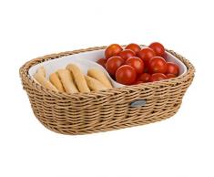 Saleen Korb mit herausnehmbarer, zweigeteilter Porzellan-Schale, Gastrotauglich, Rechteckig, Maße: 22,5 x 16,5 x 5,5 cm, Kunststofffaser/Porzellan, Beige/Weiß, 02101604160