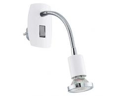 EGLO Steckdosenspot Mini, 1 flammige Steckerleuchte, Steckdosenlampe aus Stahl, Farbe: weiß, chrom, Fassung: GU10, inkl. Schalter und Flexarm