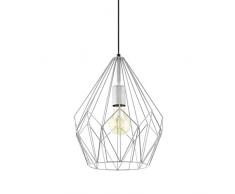 EGLO Pendellampe Carlton, 1 flammige Vintage Pendelleuchte, Retro Hängelampe aus Stahl, Farbe: Silber, Fassung: E27