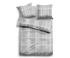 TOM TAILOR 0009877 Flanell Bettwäsche Garnitur mit Kopfkissenbezug (Baumwolle) 1x 155x220 cm + 1x 80x80 cm, grau
