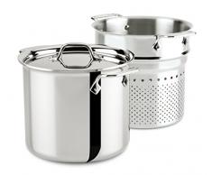 All-Clad 4807 Stainless Steel Pastatopf mit Siebeinsatz und Deckel 6,6 L, 22 cm, induktionsgeeignet, Edelstahl
