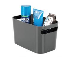 mDesign rechteckiger Mülleimer mit Griffen – kompakter Abfalleimer für Bad, Büro und Küche mit ausreichend Platz für den Müll – rechteckiger Papierkorb aus Kunststoff – dunkelgrau