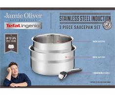 Tefal L95693 Ingenio Jamie Oliver Topfset, 3-teilig, Topf mit Ø 16 cm und Ø 18 cm, abnehmbarer Griff, kompatibel mit allen Herdarten, Edelstahl