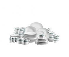 Mäser 931214 Serie Enni, Kombiservice 62 teilig, weiÃes Porzellan Geschirr-Set mit blauem Muster, Teller, Kaffeetasse, Kaffeebecher, Schüssel für 6 Personen, Weià / Blau