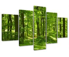 Visario Leinwandbilder 6411 Bild auf Leinwand grüner Wald fertig gerahmt, 5-teilig, 100 cm