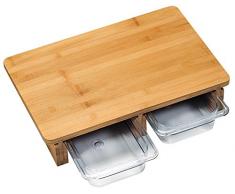 Kesper 58353 13 2 Schneidebrett mit Auffangschalen, Bambus, Braun