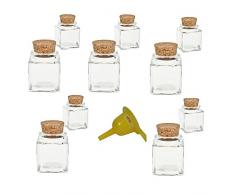 Viva Haushaltswaren - 10 x Mini Gewürzglas eckig 50 ml, Glasdose mit Korkverschluss als Gewürzdose & Vorratsdosen für Gewürze, Salz etc. verwendbar (inkl. Trichter gelb)