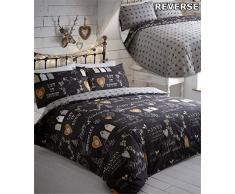 Weihnachten schwarz single Quilt Bettbezug & 1 Kopfkissenbezug Betten Bettwäsche-Set Xmas Tree Herzen Kranz