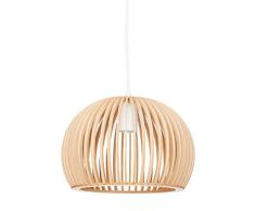 Relaxdays Hängelampe Kugel, Pendellampe Holz, Kugellampe E27, Kugelleuchte innen, HxBxT: 129 x 30 x 30 cm, natur/weiß