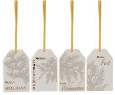 Hutschenreuther Merry Christmas Charming Grey Set 4 Anhänger eckig Thuja/ 7.5 x 4.5 cm Porzellananhänger 4tlg, Porzellan, Rot, 9 x 24 x 1 cm, 4-Einheiten