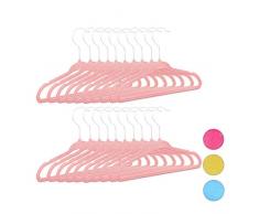Relaxdays Kleiderbügel Kinder 20er Set, rutschfest, Kinderbügel Samtbezug, weiche Babybügel, 360° drehbare Haken, rosa
