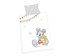 Herding DISNEY MICKEY MOUSE Bettwäsche-Set, Wendemotiv, Kopfkissenbezug 40 x 60 cm, Bettbezug 100 x 135 cm, Flanell/Biber, Weiß