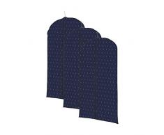 COMPACTOR 3er Set Kurze Kleidersäcke, Anti-Staub Reißverschluss, Blau Kasuri, 60 x 100 cm, RAN8043_3