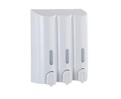 WENKO 22127100 3-Kammer Seifenspender Mura, Flüssigseifen-Spender Fassungsvermögen: 0,4 l, Kunststoff, 19,5 x 24 x 8 cm, weiÃ