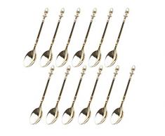 HENGRUI Kreative kleine Löffel Serie von Knospe Langer Griff Retro Löffel, 12pcs Kaffeelöffel für Küchenmahlzeiten, Gewürze oder Gewürze, Gold