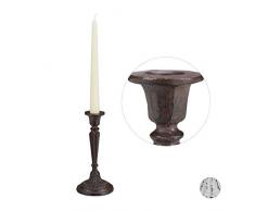 Relaxdays Vintage Kerzenhalter, für Stabkerzen, Shabby Chic, Vintage-Design, stabiles Gusseisen, H x D 19 x 9 cm, braun