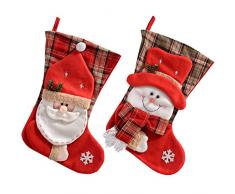 WeRChristmas Tartan Santa und Schneemann Weihnachtsstrumpf Dekoration, Stoff, Mehrfarbig, 53 cm, Set von 2