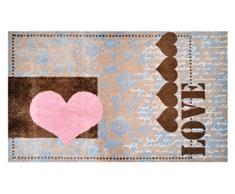 LifeStyle-Mat 100475 Liebesherz Love, Rutschfeste und Waschbare FuÃmatte, Ideal für Den Eingang, die Garderobe Oder Küche, 67 x 110 cm, Braun/Rosa