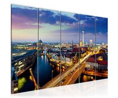 Bilder Berlin Wandbild 200 x 80 cm Vlies - Leinwand Bild XXL Format Wandbilder Wohnzimmer Wohnung Deko Kunstdrucke Blau 5 Teilig - MADE IN GERMANY - Fertig zum AufhÃ¤ngen 605155a