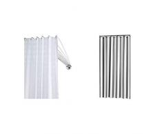 Sealskin Duschvorhangstange Umbrella - die flexible Duschfaltkabine, Duschspinne, ideal für kleine Bäder und Badewannen, Metall, Farbe: Chrom, 80 x 155 x 5 cm + Textil Duschvorhang Linje