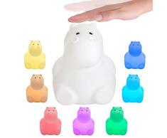 Pauleen 48034 Good Night Hippo Nachtlicht Nilpferd für Kinder mit Akku LED Kinderzimmerlampe mit Farbwechsel aus BPA-freiem Silikon, Weiß