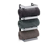 Relaxdays, Silber/schwarz Handtuchregal Design, Fächer für Handtücher, Chrom, Handtuchablage hängend, HBT: 44x18x16 cm