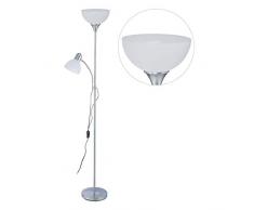 Relaxdays Deckenfluter, moderne Stehlampe m. Leselampe, verstellbarer Lesearm, Metall, Wohnzimmer, 180 x 25,5 cm, silber
