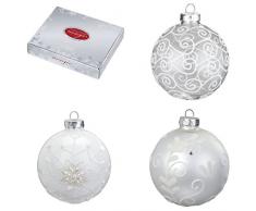 Inge-glas 4639H612-MO dekorierte Glaskugeln, 60 mm, 12 Stück/Box, Weiß, 3 verschiedene Dekore