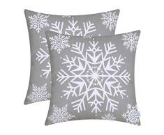 CaliTime Kissenbezüge Kissenhülle Packung mit 2 kuscheligen Fleece-Dekokissenbezügen für Sofabetten Weihnachten Schneeflocken 45 x 45cm Mittelgrau