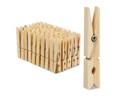 Relaxdays Wäscheklammern Holz, 100er Set, große Holzwäscheklammern, Basteln, Klammern zum Trocknen, Metallfeder, Natur, Pack