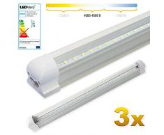 LEDVero 3x SMD LED Röhre 60 cm inklusive Fassung in neutralweiss- Leuchtstoffröhre T8 G13 Tube transparente Abdeckung - Lichtleiste mit 8 W, 800lm- montagefertig