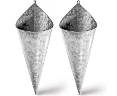 Hallops Wand-Pflanzgefäß, verzinkt, 2 Stück konische Metall-Vase zum Aufhängen, rustikale Dekoration im Landhaus-Stil, großer Eimer oder Tasche für Pflanzen oder Blumen
