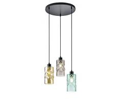 Reality Leuchten Pendelleuchte Swirl R30533917, Metall Schwarz Matt, Glas Amberfarbig/Türkik/Rauchfarbig, exkl. 3x E27