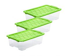 Rotho Evo Safe Keeping 3er-Set Aufbewahrungsbox mit Deckel 30 l, Kunststoff (PP), grün/transparent, 30 Liter