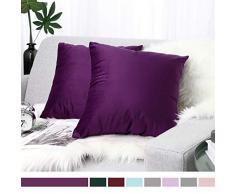 Lewondr Samt Kissenbezug 50x50cm, 2-Set Sanft Einfarbige Moderne Quadratische Kissen Hülle Zierkissenbezüge für Weihnachten Deko, Wohnzimmer, Sofa, Schlafzimmer, Auto, Aubergine
