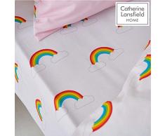 Catherine Lansfield Rainbow Swan Spannbetttuch für Einzelbett, pflegeleicht, Rosa