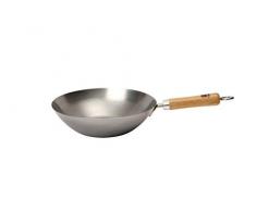 School of Wok Chinesische Pfanne/Wok, mit flachem Boden, aus Karbonstahl, 26,7 cm Durchmesser, silberfarben